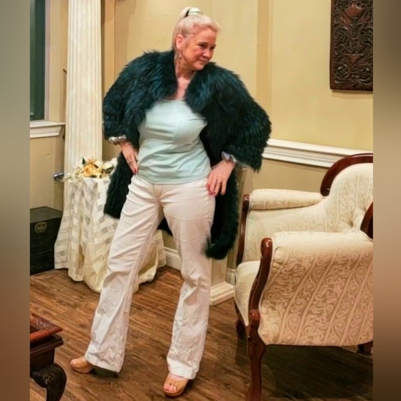 Green & Black Knitted Fox Fur Coat NWT - Picture 4 of 17